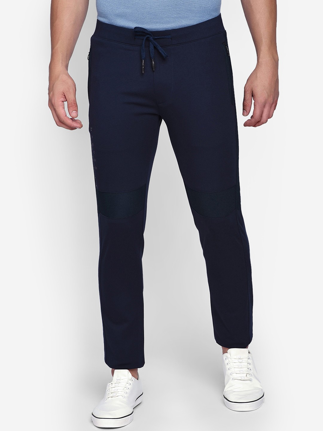 

beevee Men Navy Blue Solid Straight-Fit Track Pants