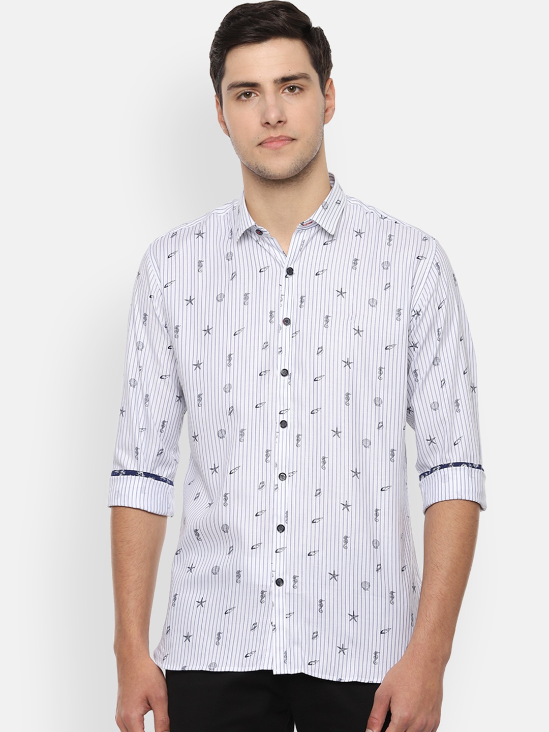 

V Dot Men White & Grey Slim Fit Printed Casual Shirt