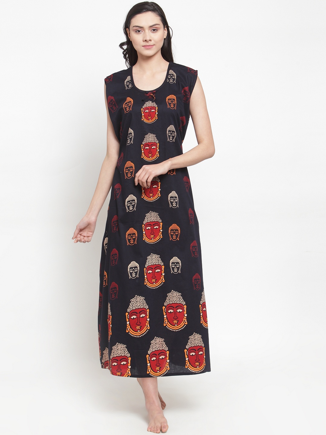 Secret Wish Black & Red Printed Nightdress