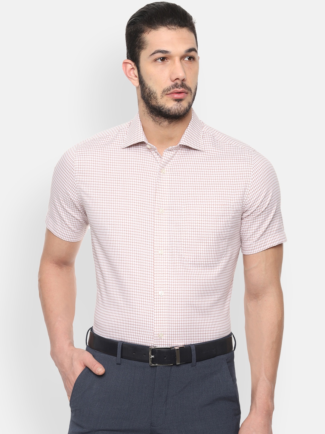Louis Philippe Men Brown & White Regular Fit Checked Formal Shirt
