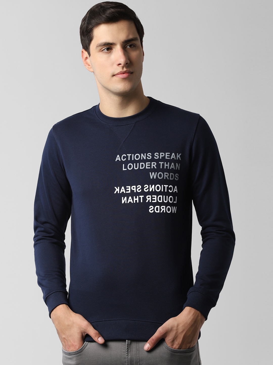 

Peter England Casuals Men Navy Blue Printed Sweatshirt