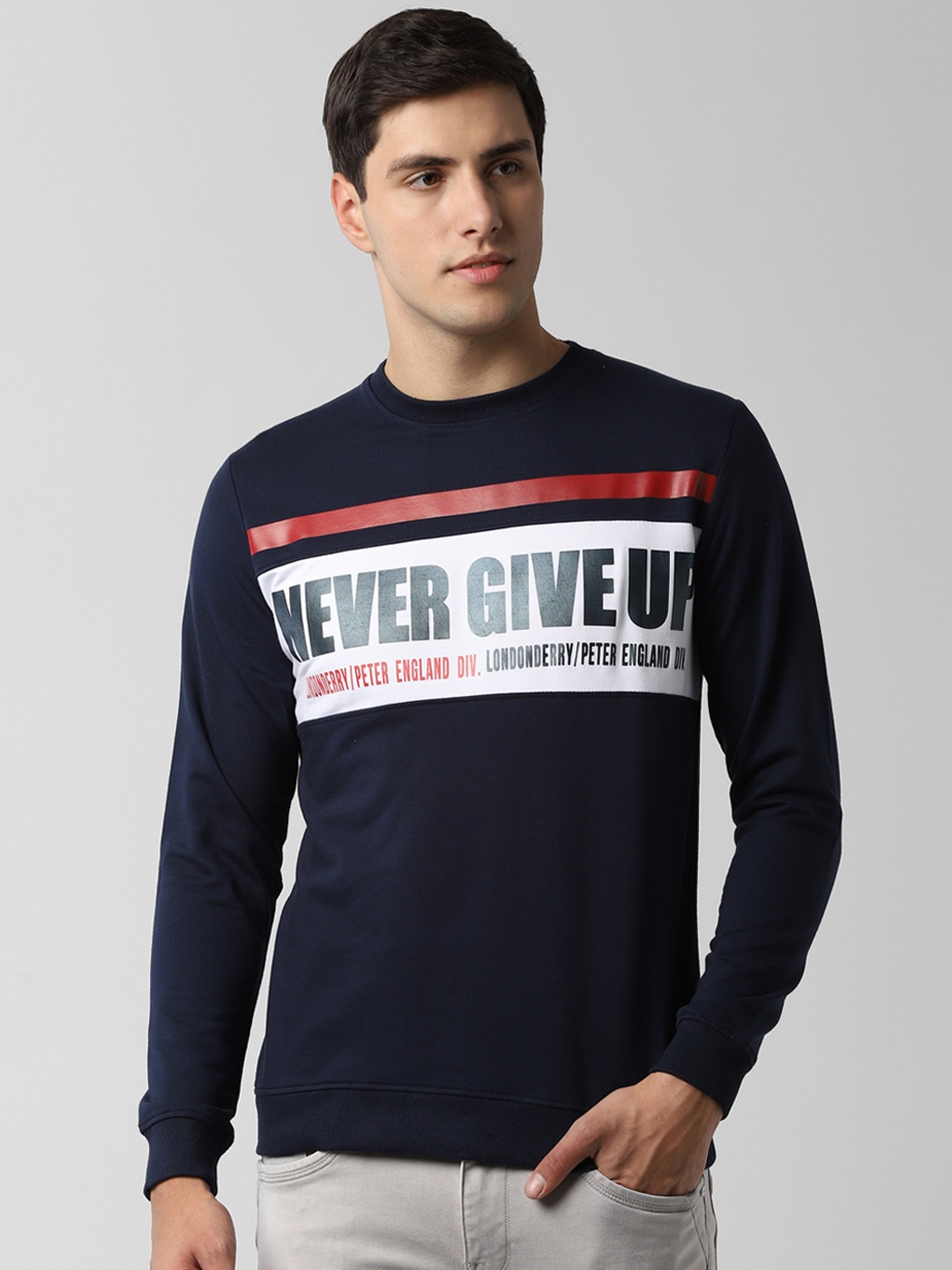 

Peter England Casuals Men Navy Blue Printed Sweatshirt