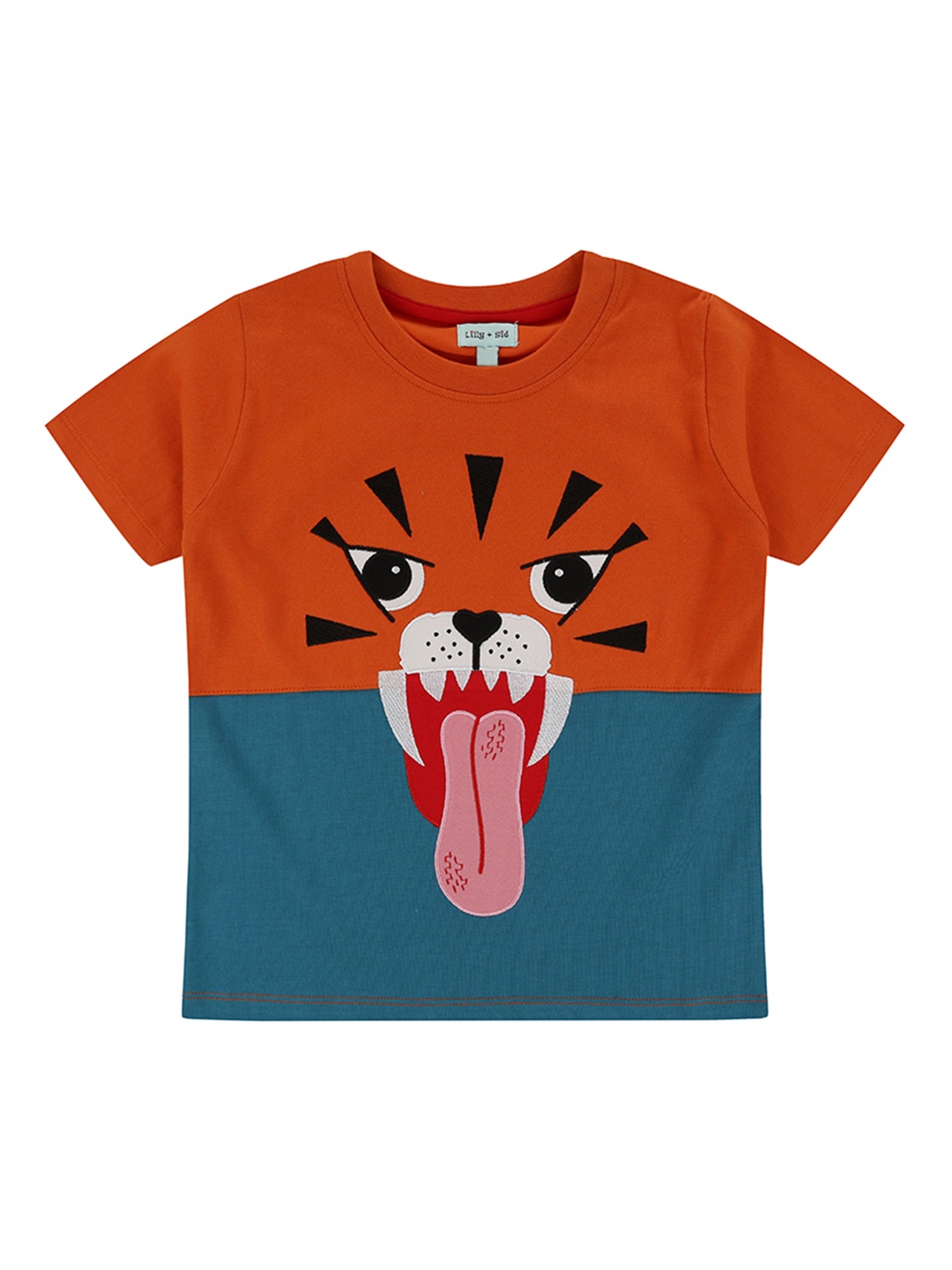

Lilly and Sid Boys Orange Blue Printed Round Neck Organic Cotton T-shirt