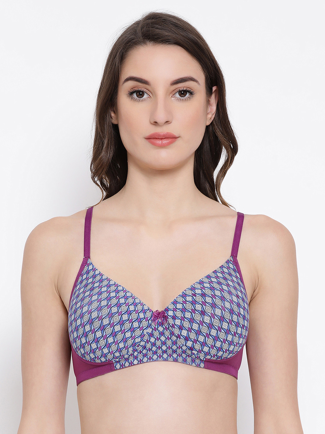 

Clovia Purple & Blue Printed Non-Wired Lightly Padded T-shirt Bra BR1737G1532B