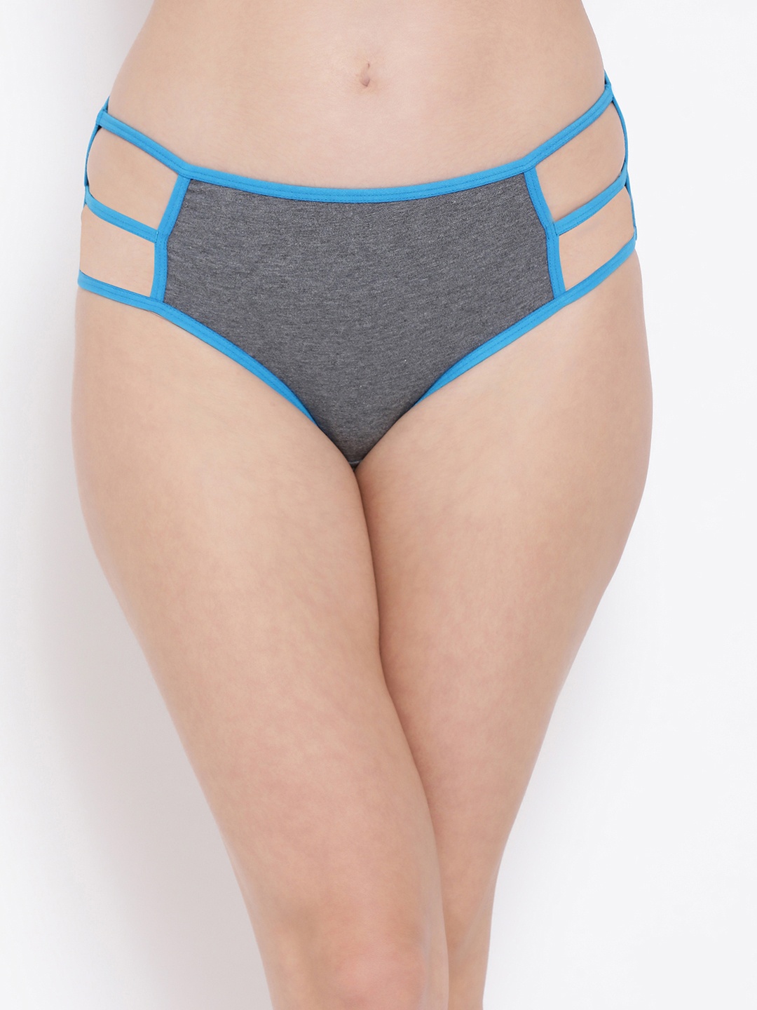 

Clovia Women Grey & Blue Hipster Briefs With Cage Waist PN3406D05