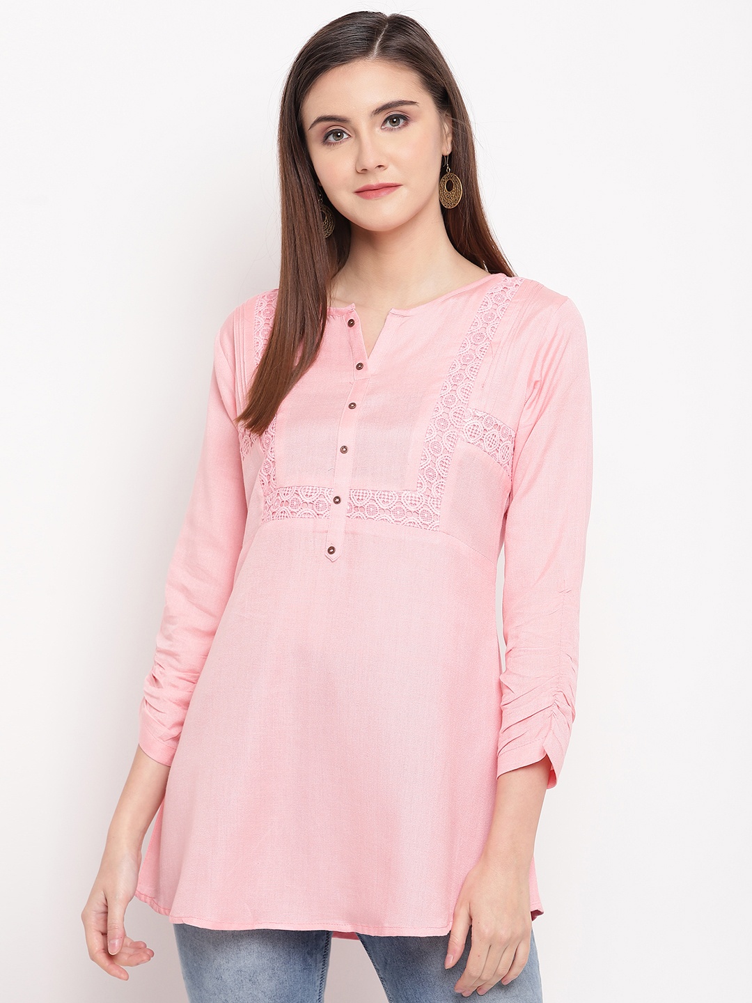 

Kvsfab Women Pink Solid Straight Kurti