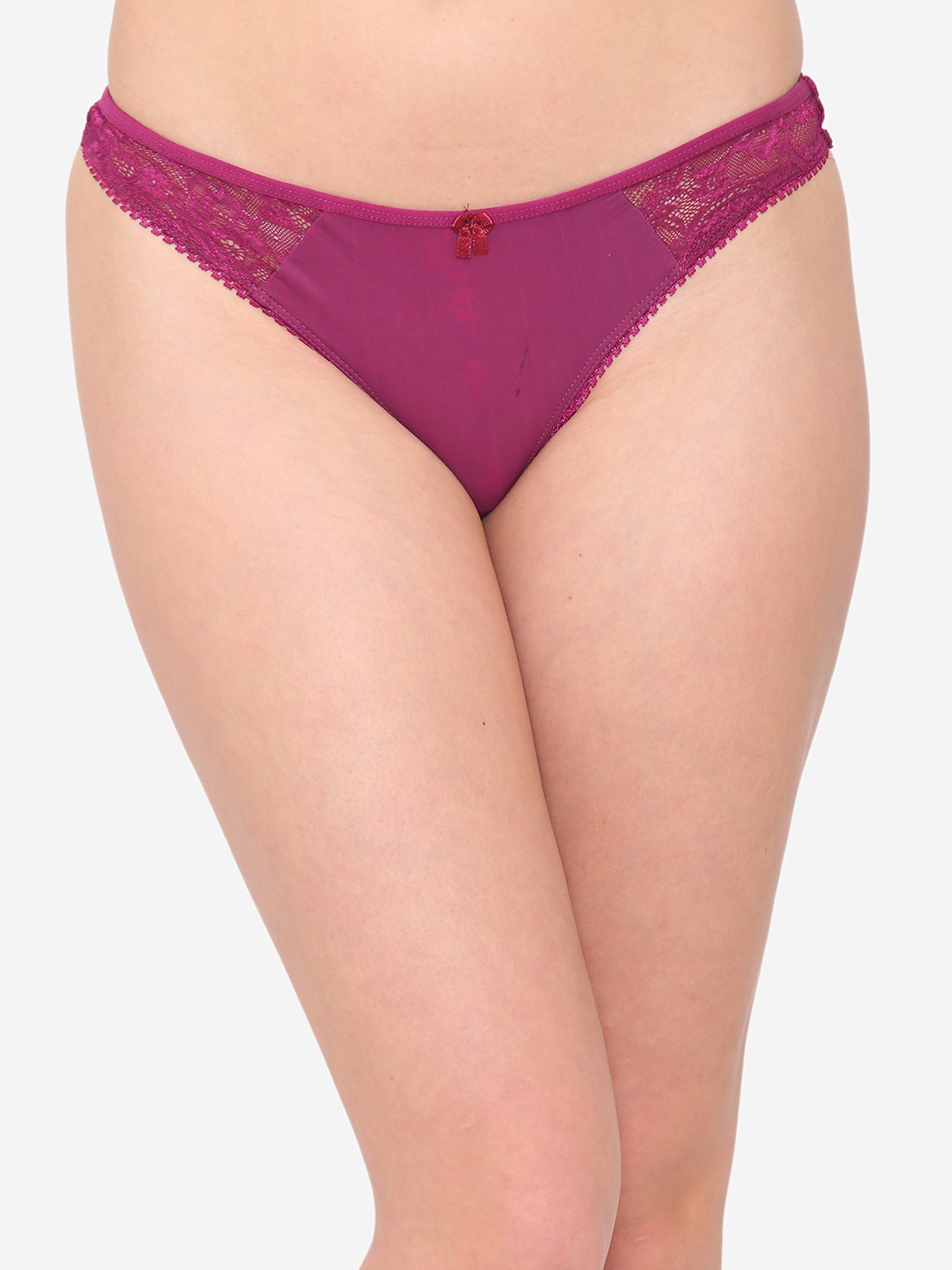 N-Gal Women Purple Solid Mid Waist Thongs With Lace Inserts NTDT12