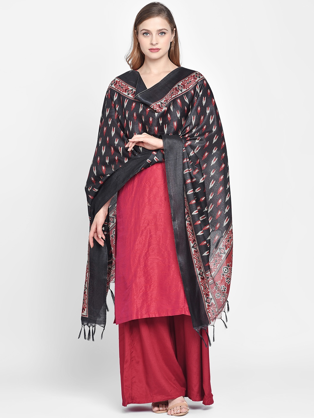 Dupatta Bazaar Black & Red Printed Dupatta