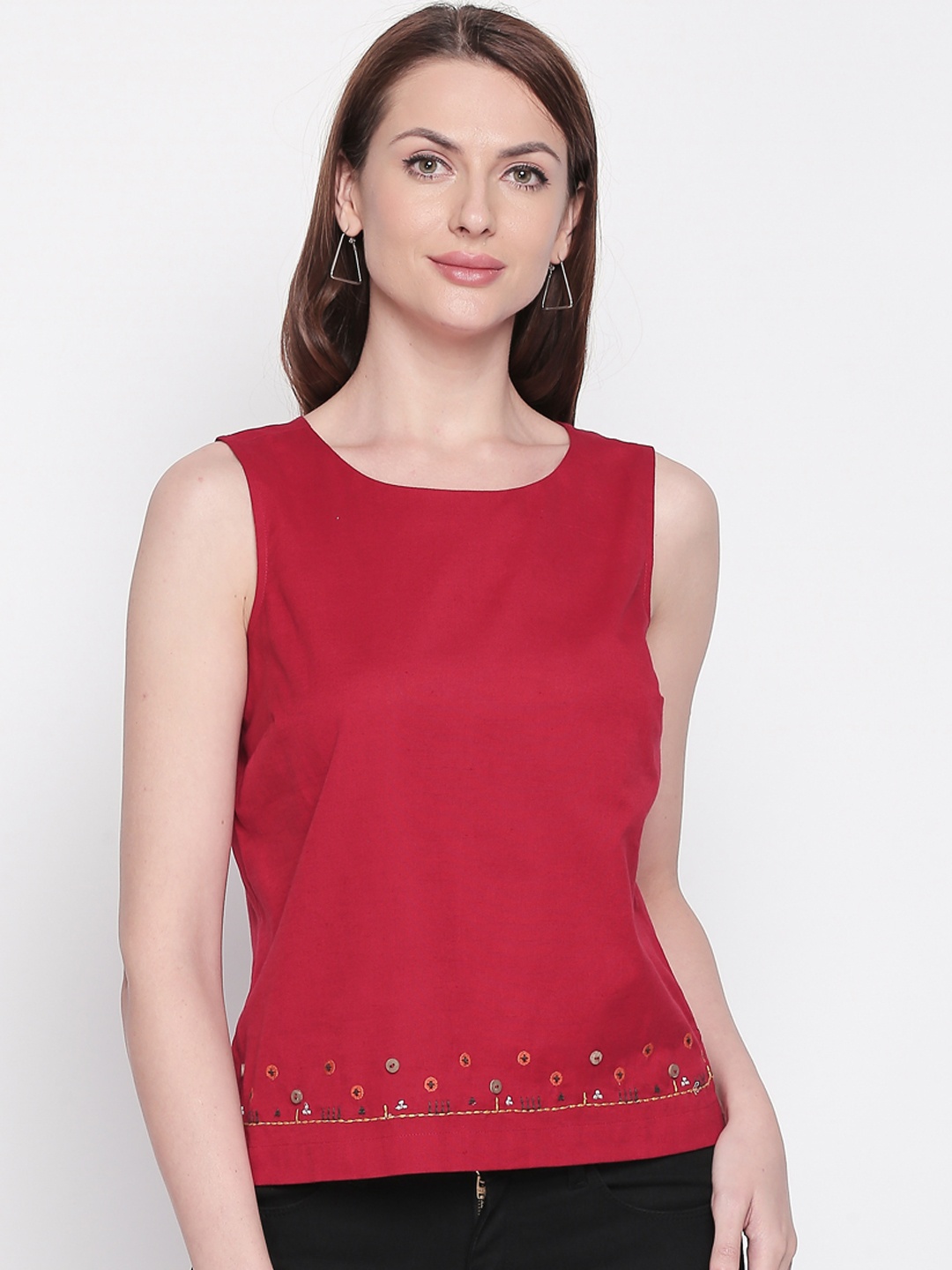 

AKKRITI BY PANTALOONS Women Maroon Solid Top