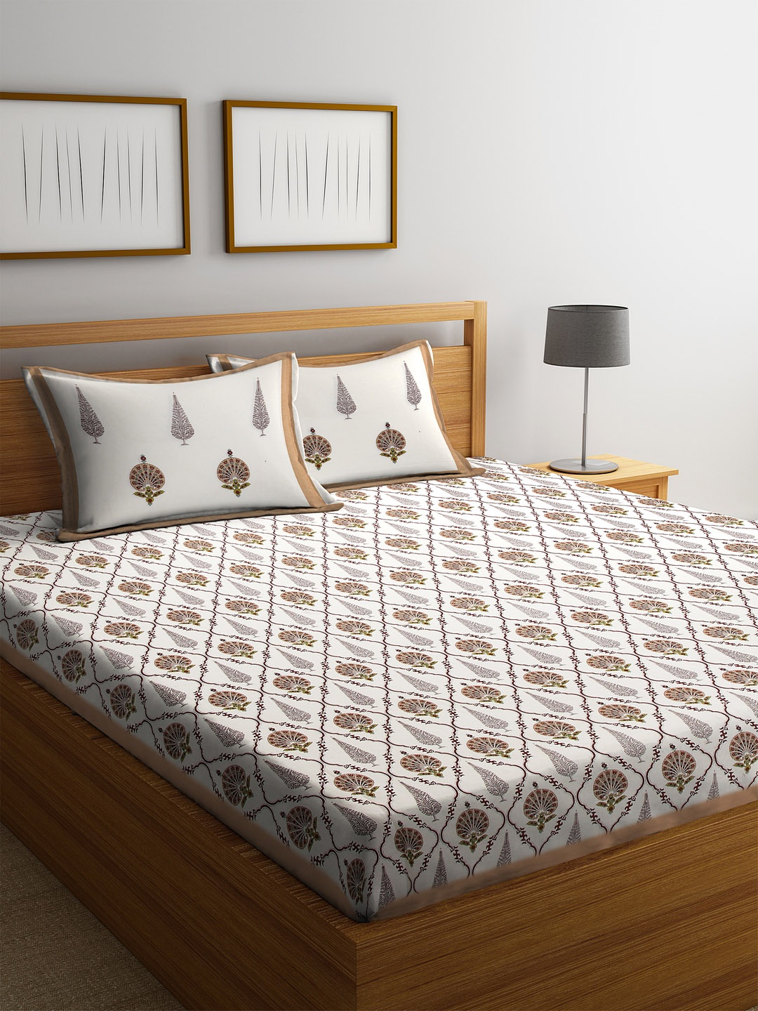 

Rajasthan Decor White & Maroon Floral 144 TC Cotton 1 King Bedsheet with 2 Pillow Covers