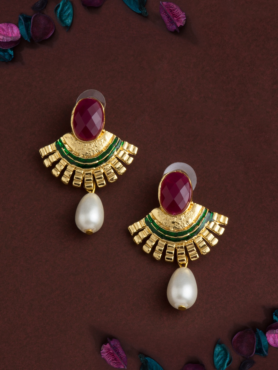 

E2O Gold-Plated & Maroon Classic Drop Earrings