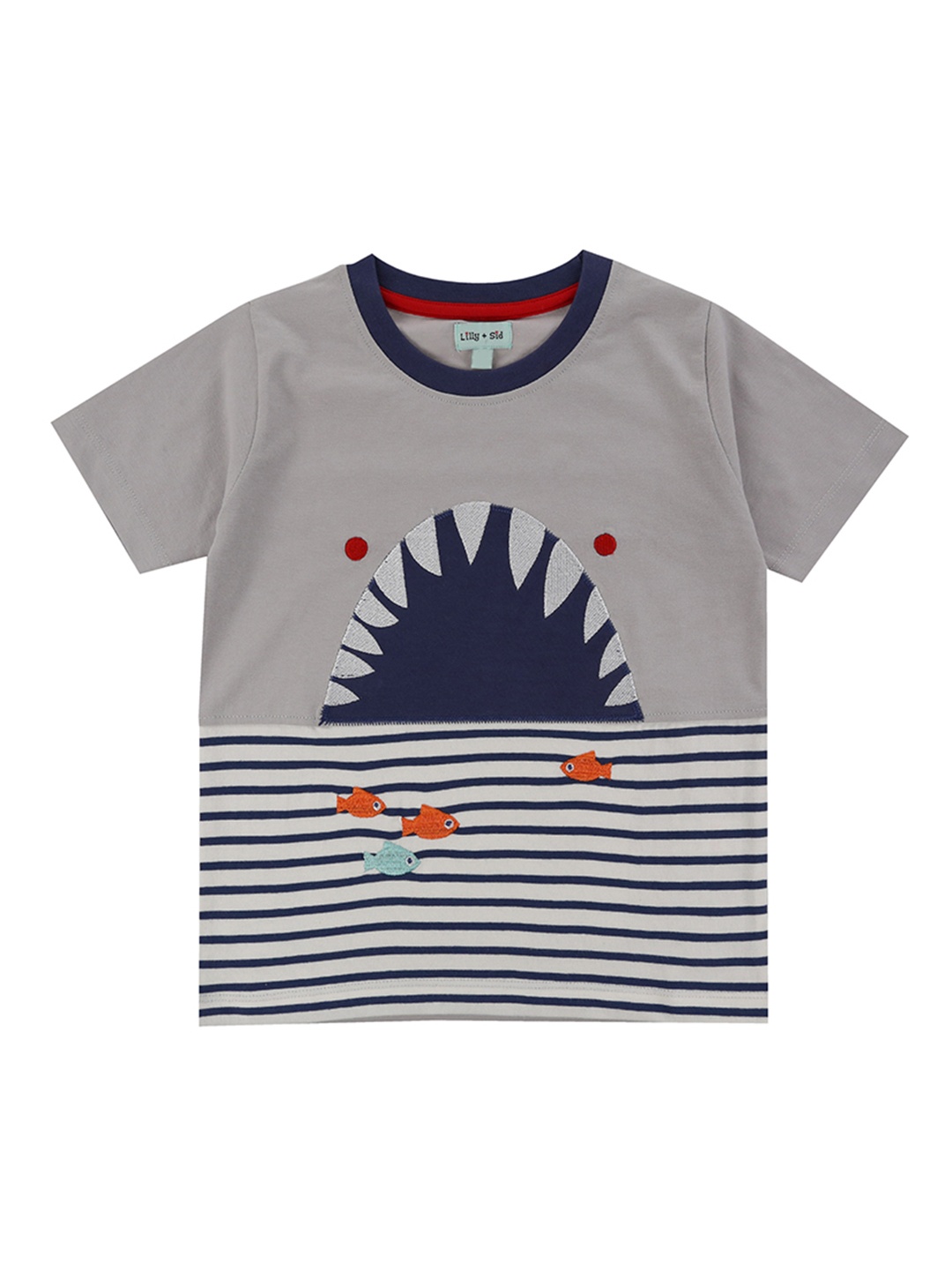 

Lilly and Sid Boys Grey Blue Striped Round Neck Organic Cotton T-shirt