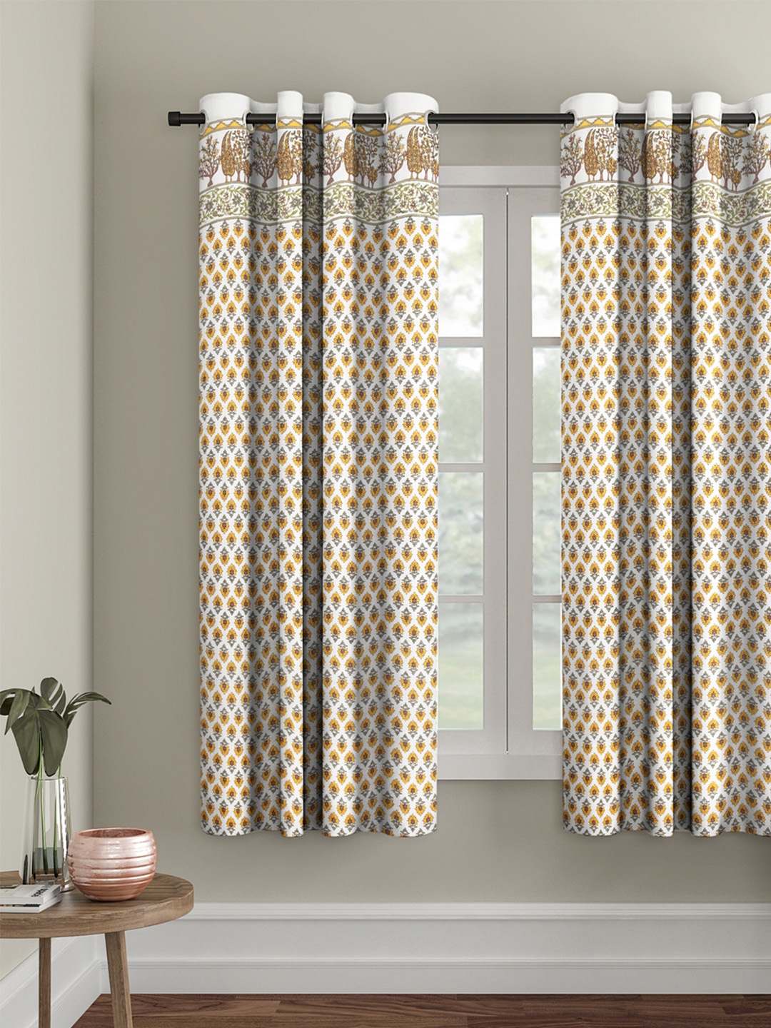 

Rajasthan Decor White & Yellow Printed Window Curtain