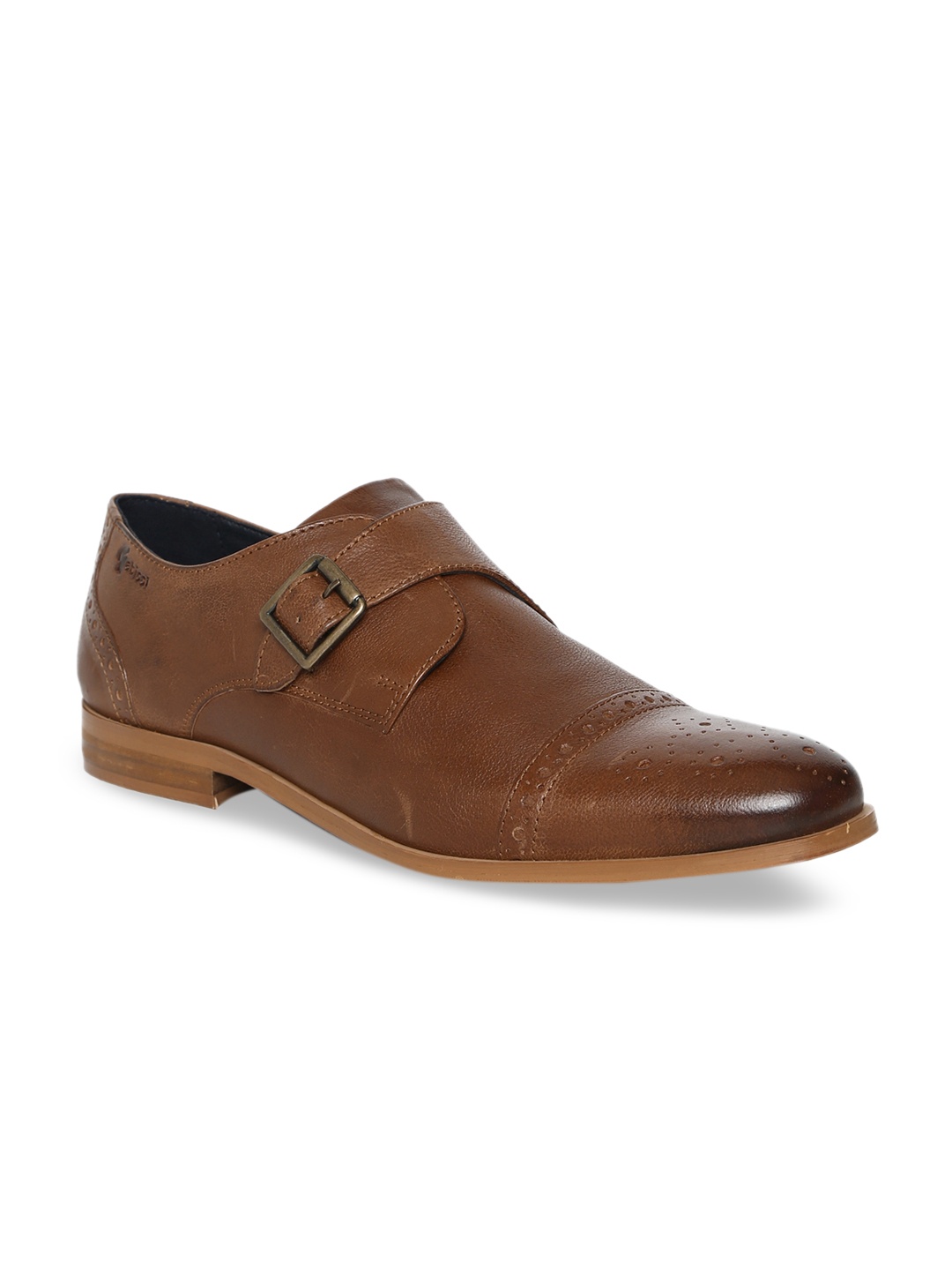 

GABICCI Men Tan Brown Solid Fleetwood Mayor Leather Formal Monks