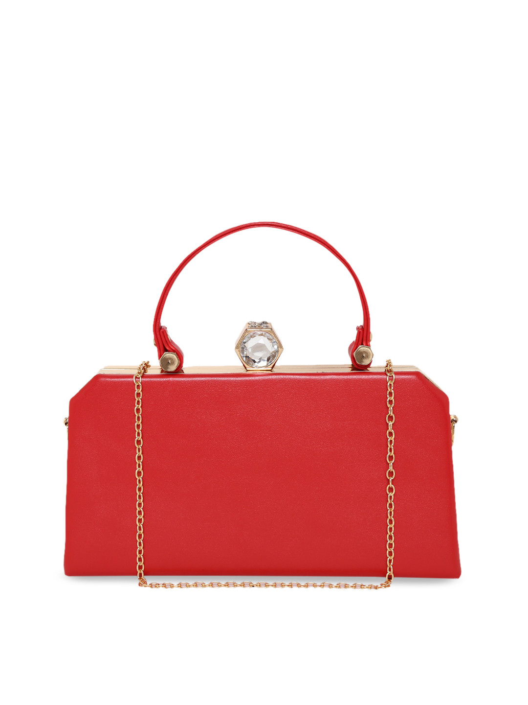 

KLEIO Red Solid Box Clutch