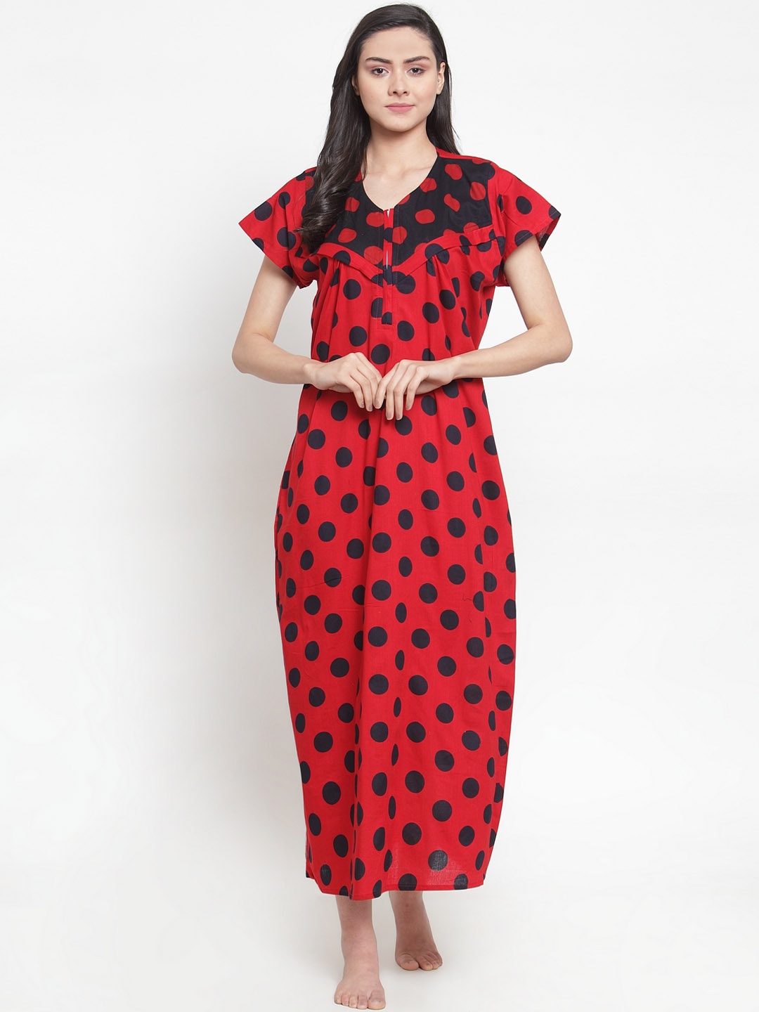

Secret Wish Red & Black Printed Maternity Nightdress