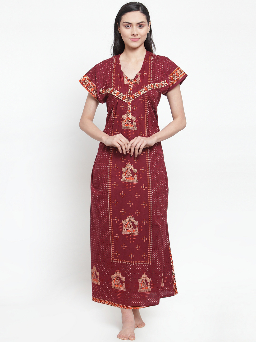 

Secret Wish Brown & Beige Printed Maternity Nightdress