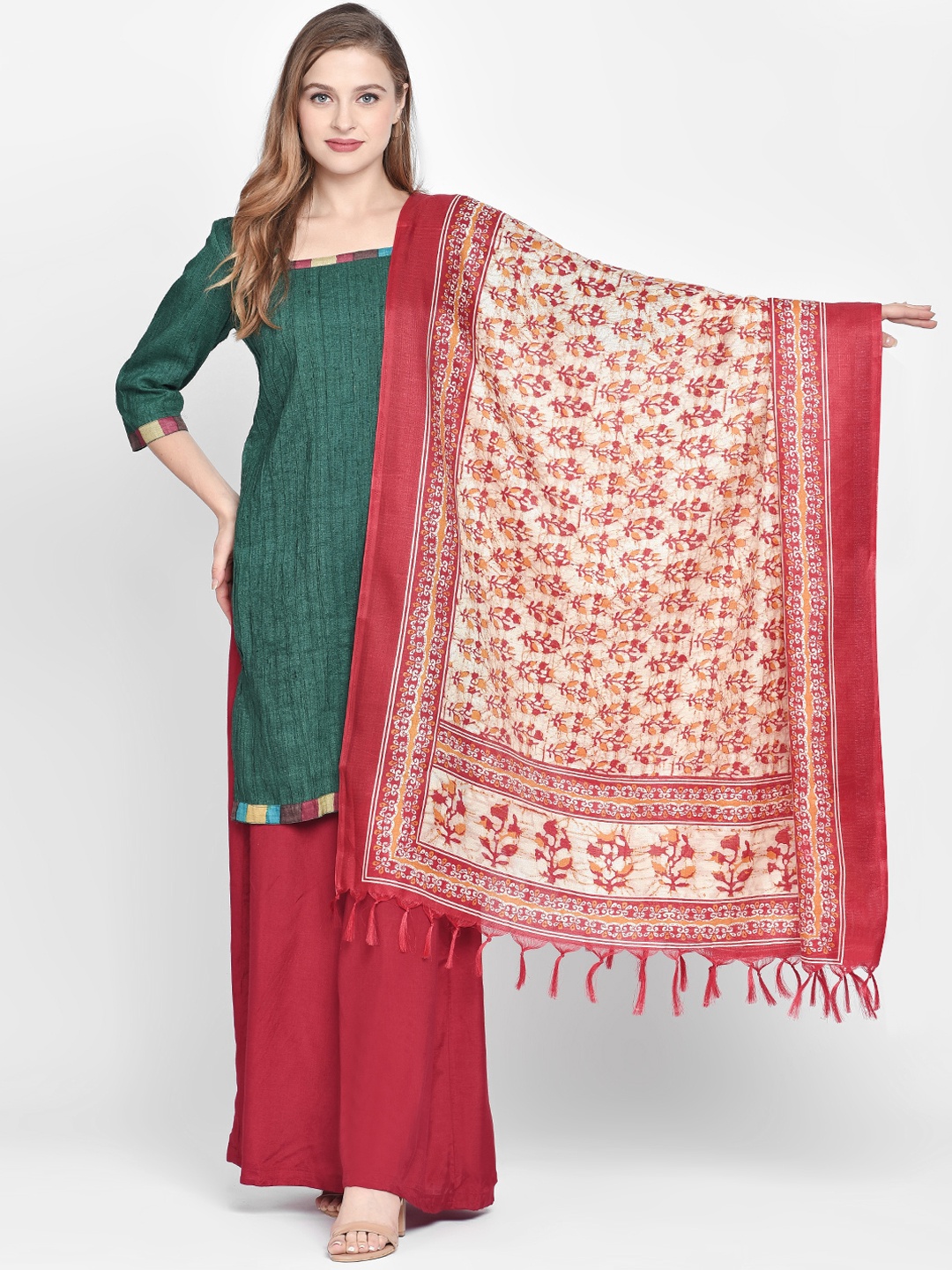 

Dupatta Bazaar Red & Cream-Coloured Printed Dupatta
