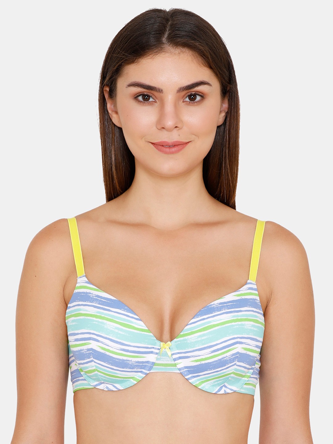 

Zivame Green & Blue Printed Underwired Lightly Padded T-shirt Bra ZI101X