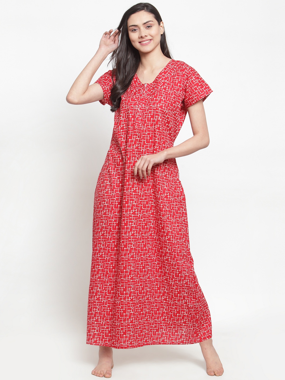 

Secret Wish Red & White Printed Nightdress