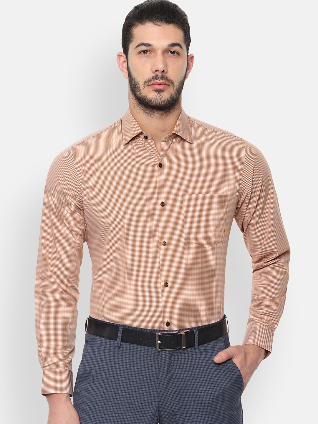 

Van Heusen Men Orange & White Regular Fit Checked Formal Shirt