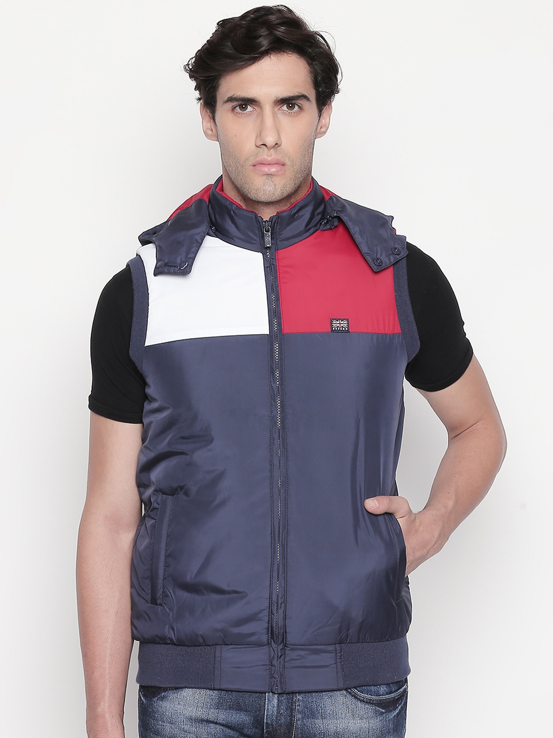 

BYFORD by Pantaloons Men Navy Blue Colourblocked Padded Jacket