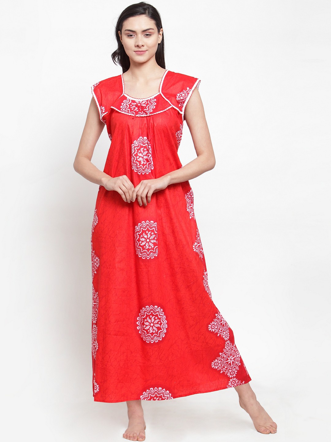 

Secret Wish Red & White Printed Nightdress
