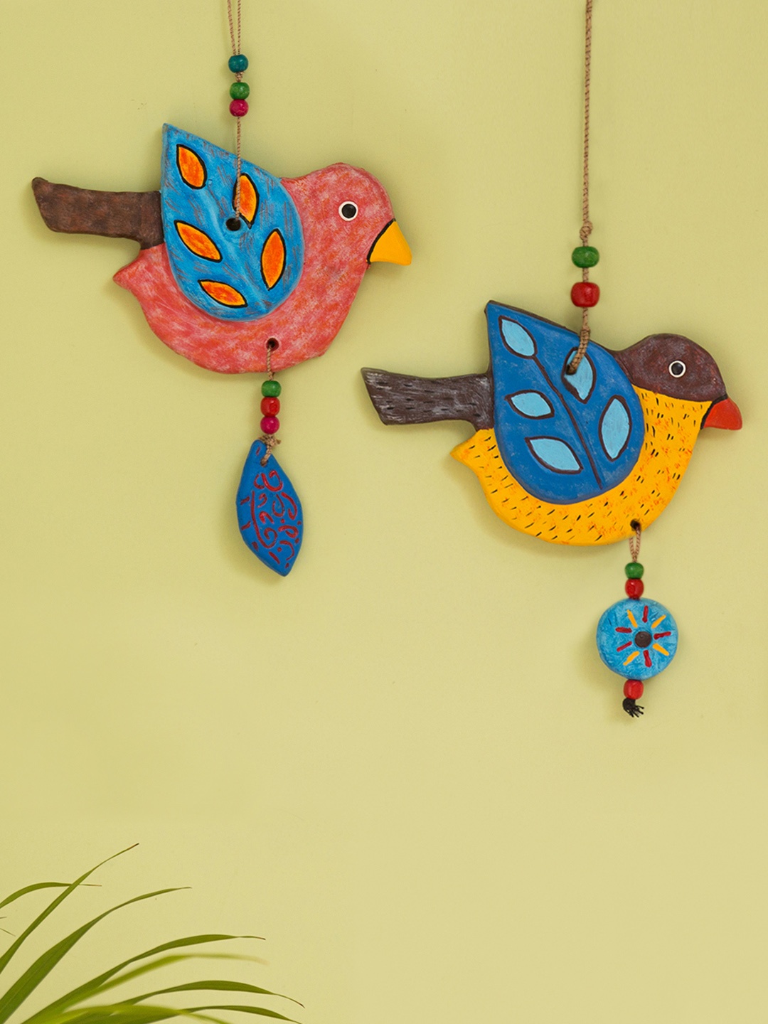

ExclusiveLane Set Of 2 Multicoloured Handcrafted Terracotta Decorative Wall Hanging Set, Yellow