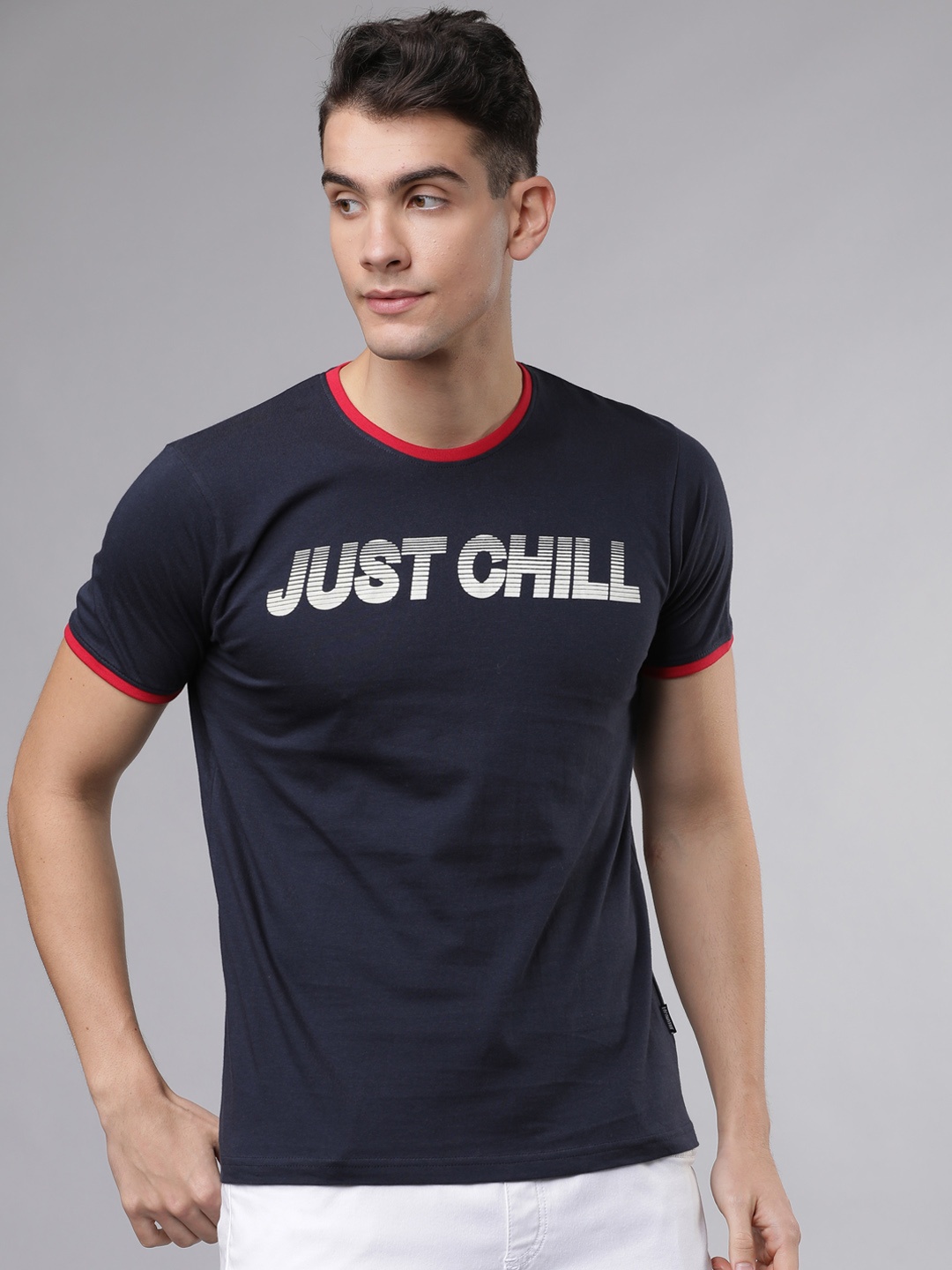 

LOCOMOTIVE Men Blue Slim Fit Printed Round Neck T-shirt