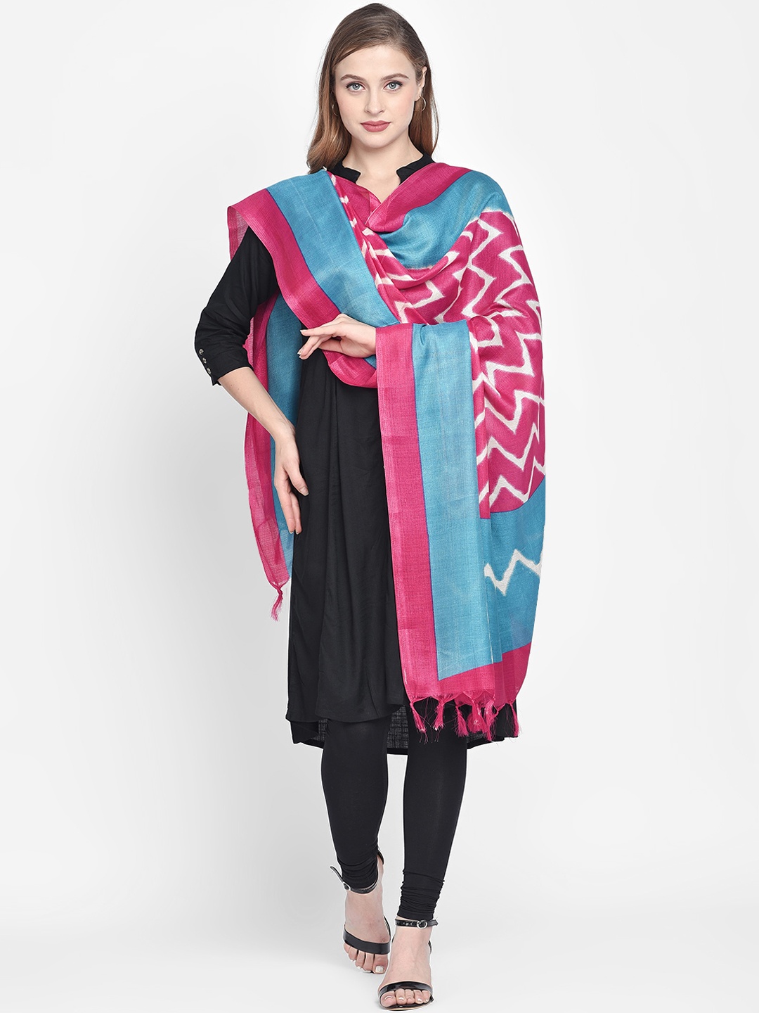 Dupatta Bazaar Pink & Turquoise Blue Printed Dupatta
