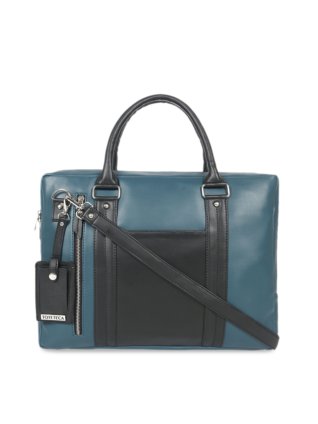 

Toteteca Unisex Teal Blue & Black Colourblocked Laptop Bag