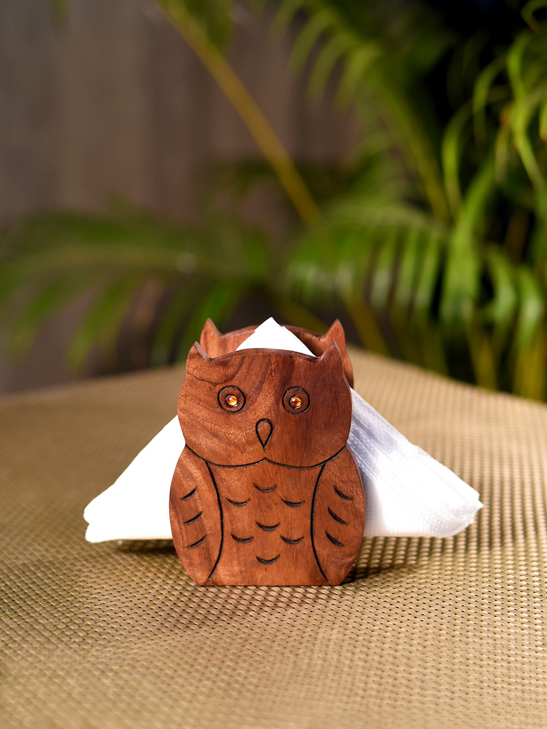 

Unravel India Brown Handcrafted Wooden Owl-Shaped Tissue Holder