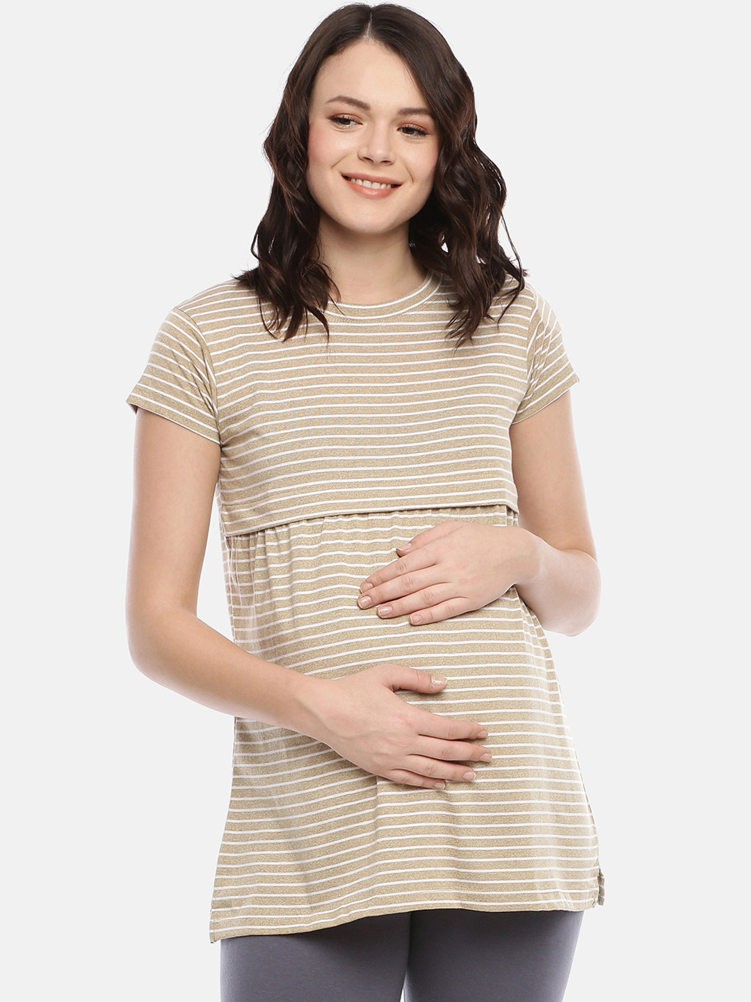 

GOLDSTROMS Women Maternity Brown & White Striped A-Line Top