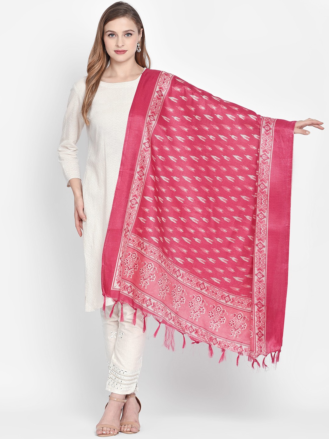 

Dupatta Bazaar Magenta & Cream-Coloured Printed Dupatta