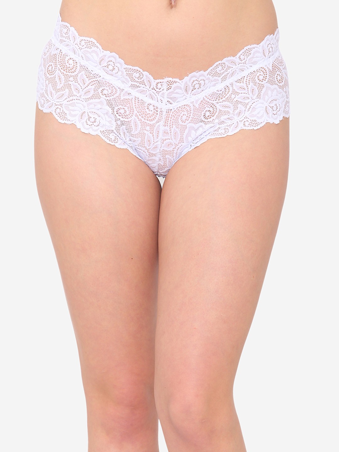 

N-Gal Women White Floral Cheeky Sheer Lace Thongs NTDT11