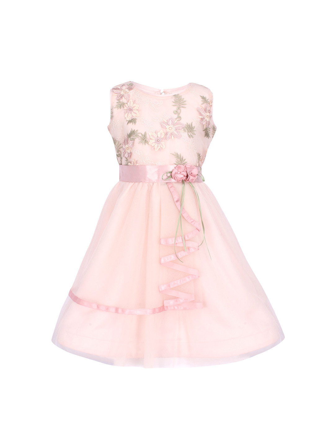 

CUTECUMBER Girls Pink & Green Embroidered Fit and Flare Dress