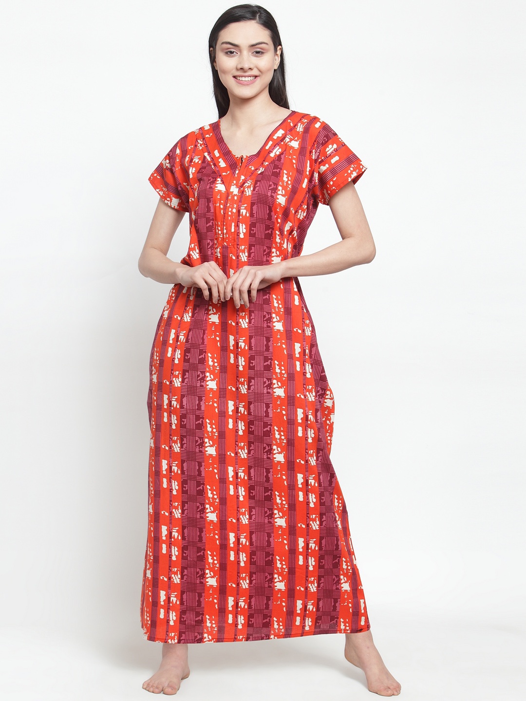 

Secret Wish Orange & Purple Printed Nightdress