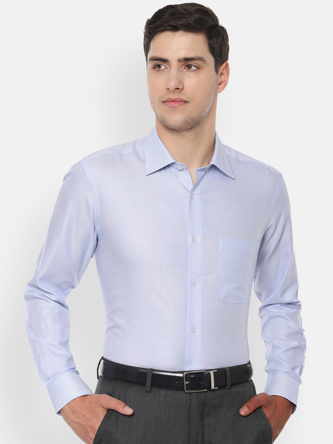 Louis Philippe Men Blue Regular Fit Self Design Party Shirt