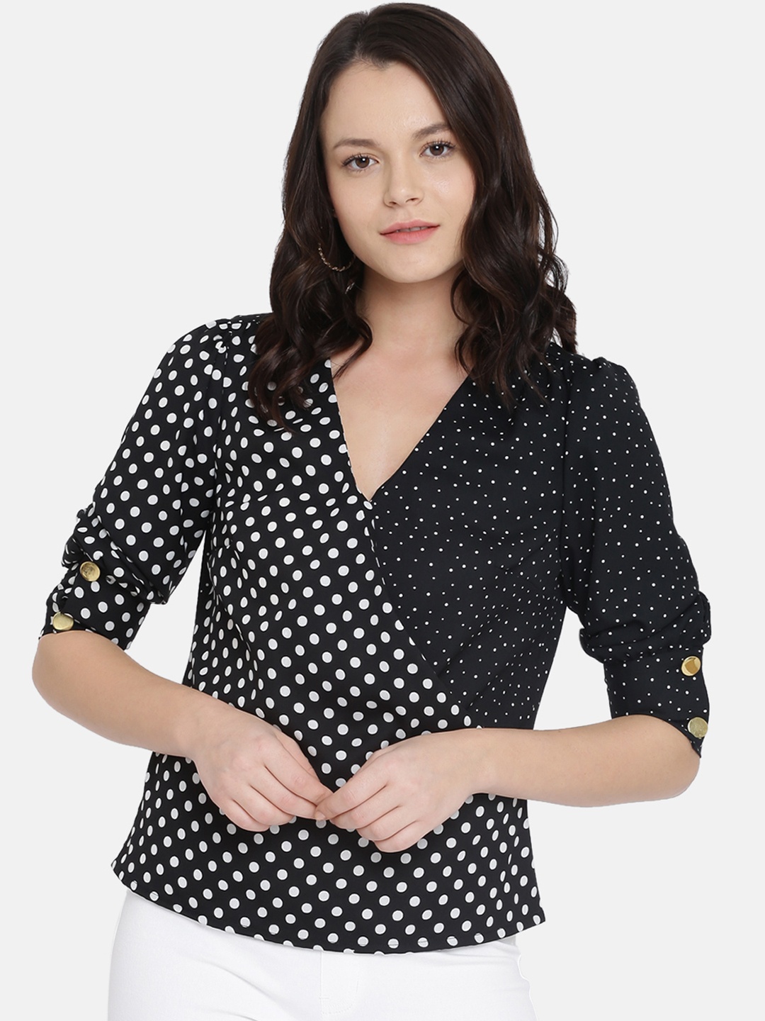 

ISU Women Black Printed Wrap Top