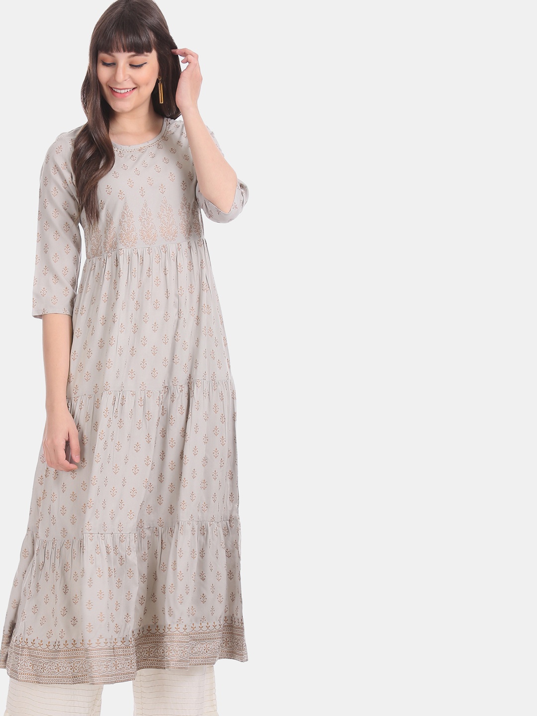 

Anahi Women Grey Printed Anarkali Kurta