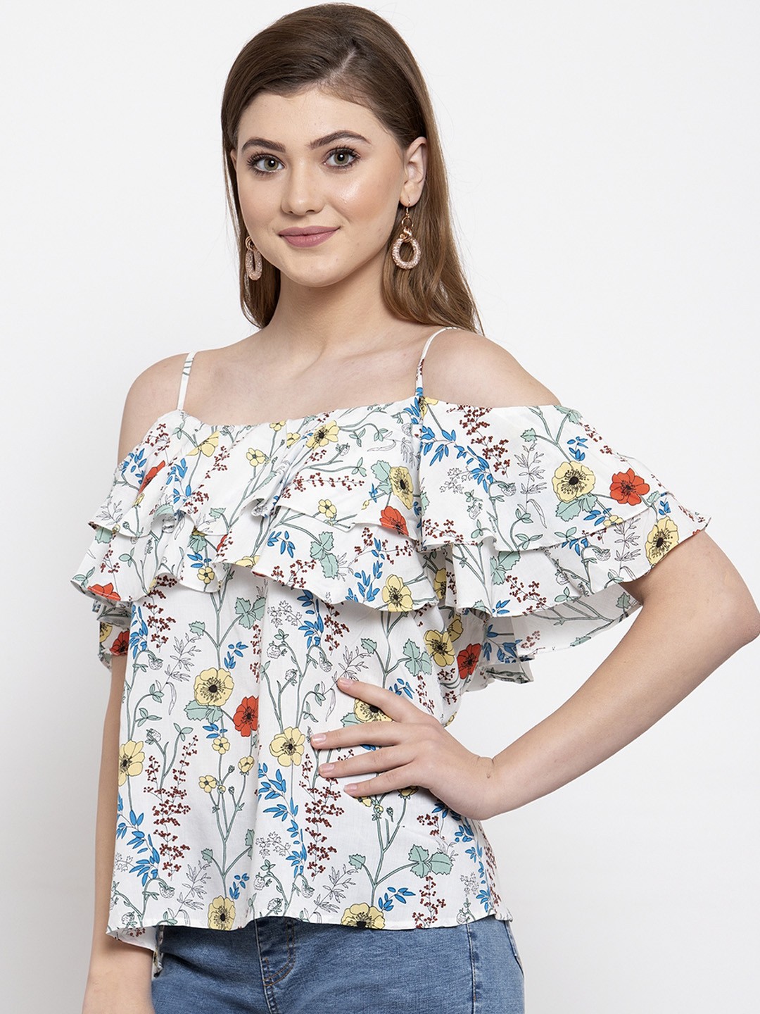

Gipsy Women Off-White & Blue Printed A-Line Top