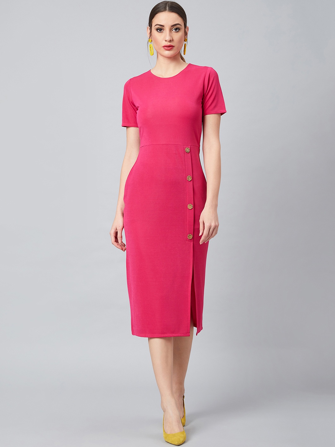 

Athena Women Fuchsia Pink Solid Sheath Dress