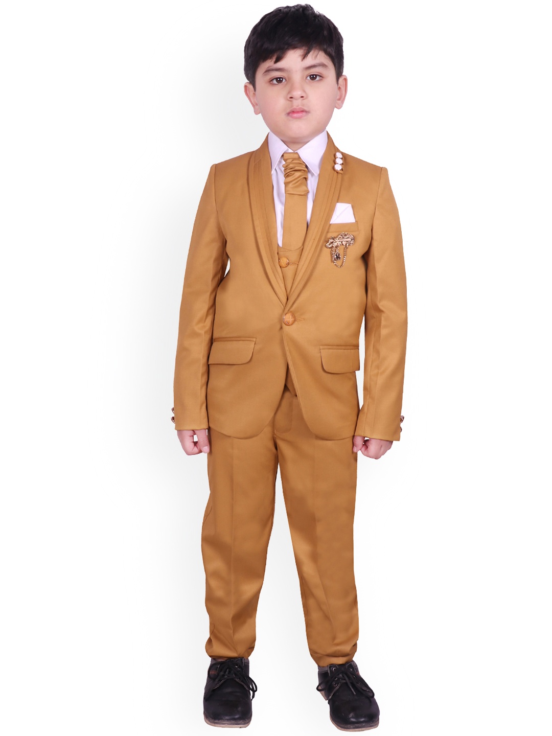 

SG YUVRAJ Boys Brown & Pink Solid Tuxedo Party Suit