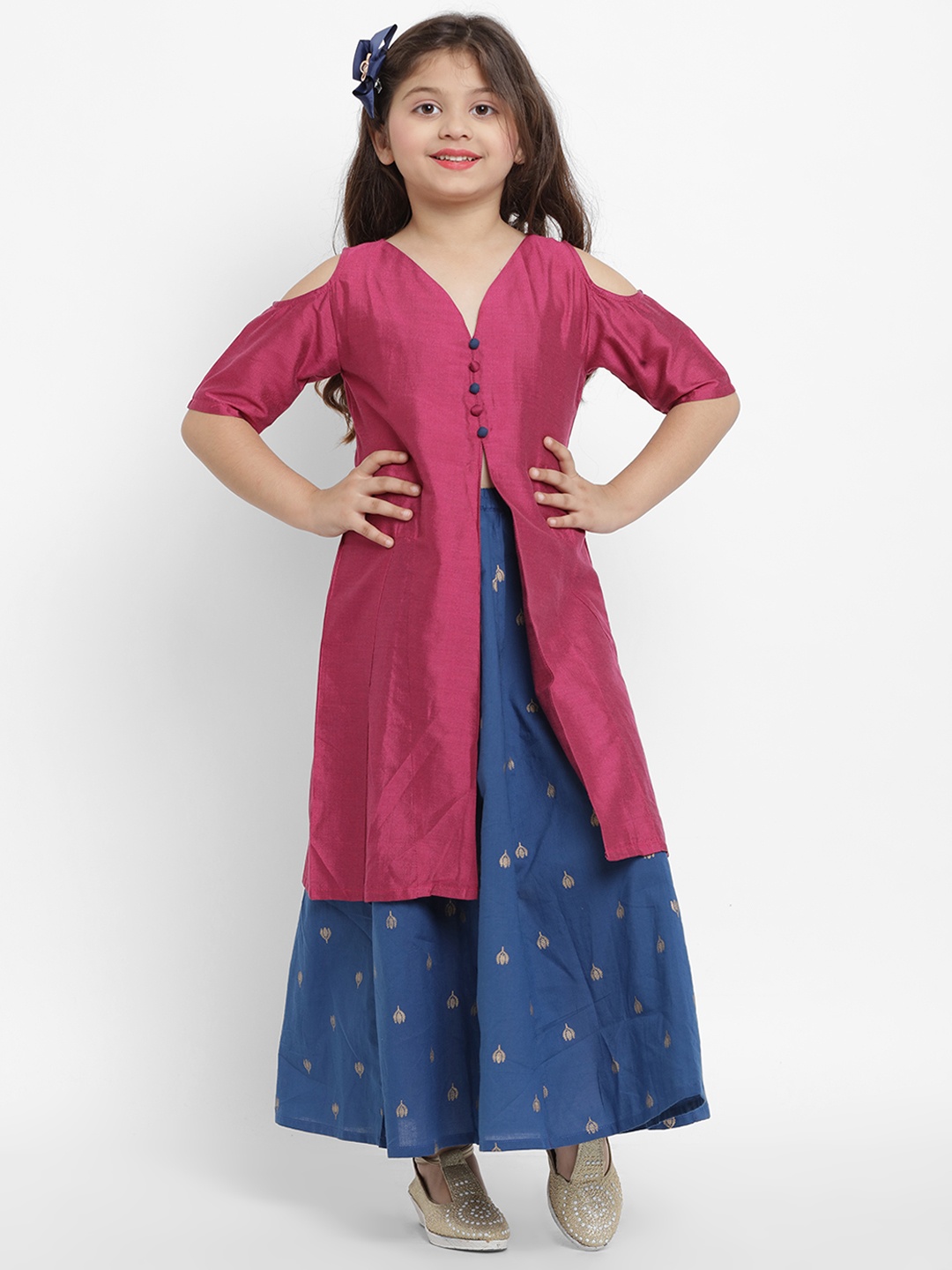 

Bitiya by Bhama Girls Fuchsia & Blue Solid Kurta with Skirt
