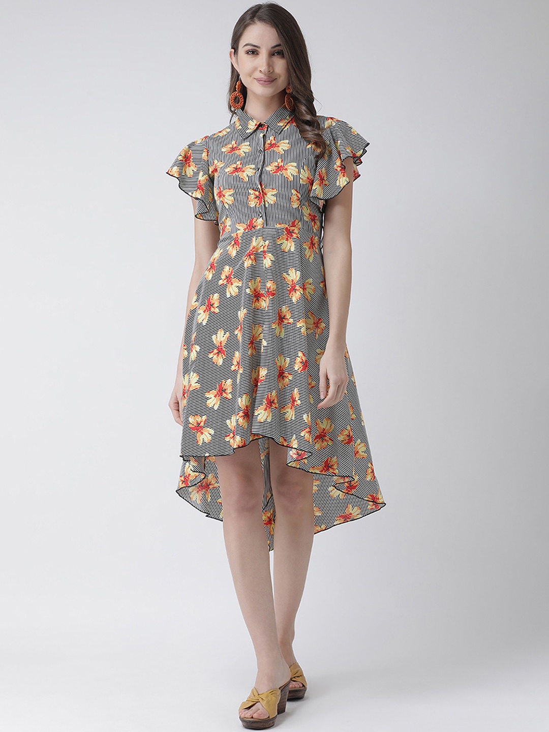 

KASSUALLY Women Black Floral Printed Shirt Dress