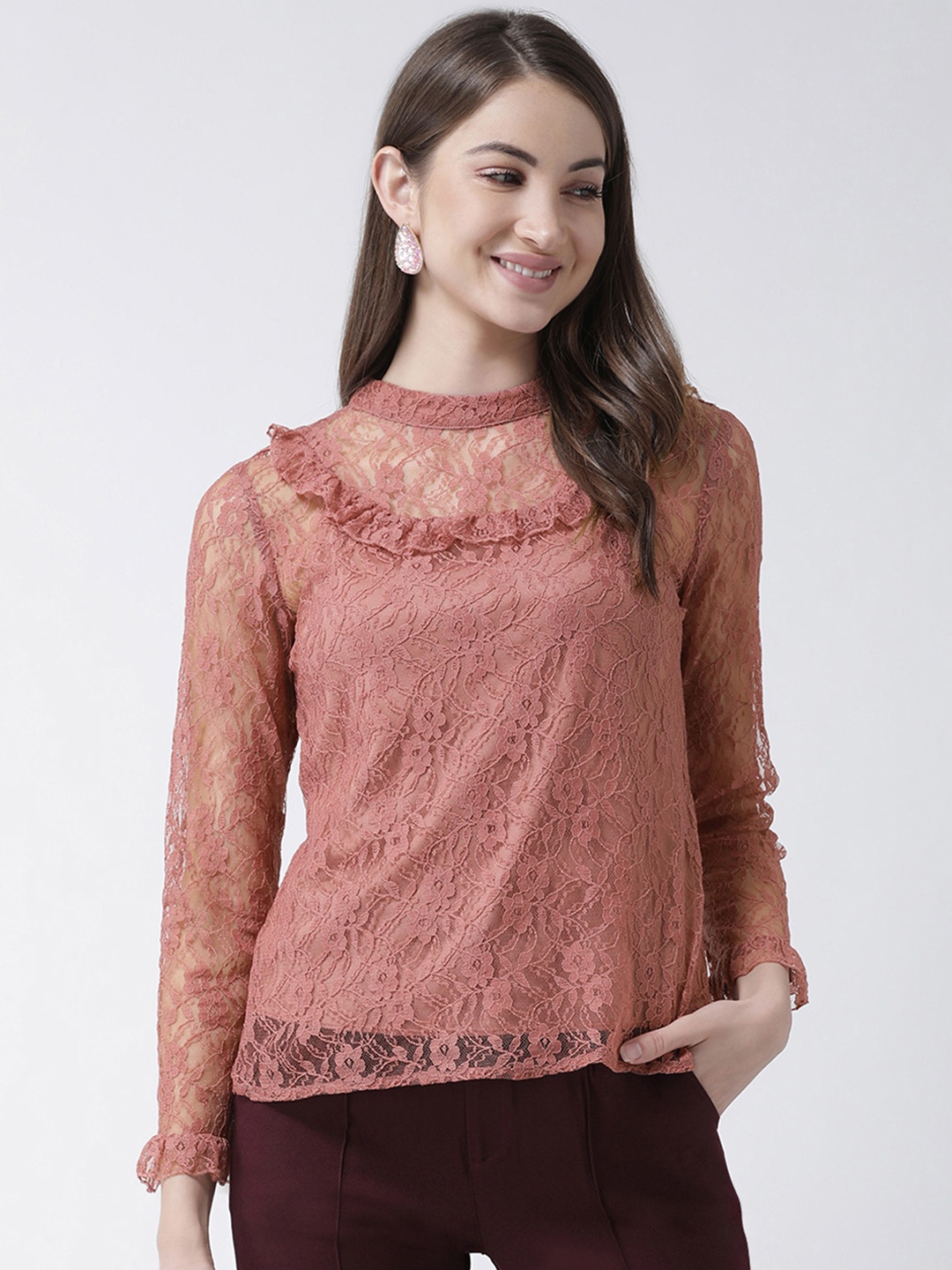 

KASSUALLY Women Pink Lace Top