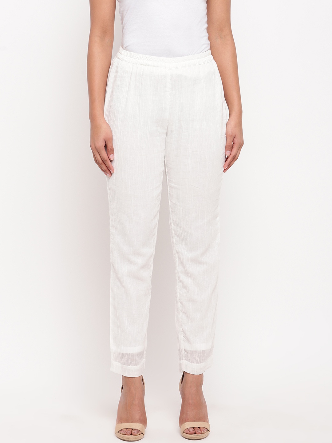 

trueBrowns Women White Solid Straight Palazzos