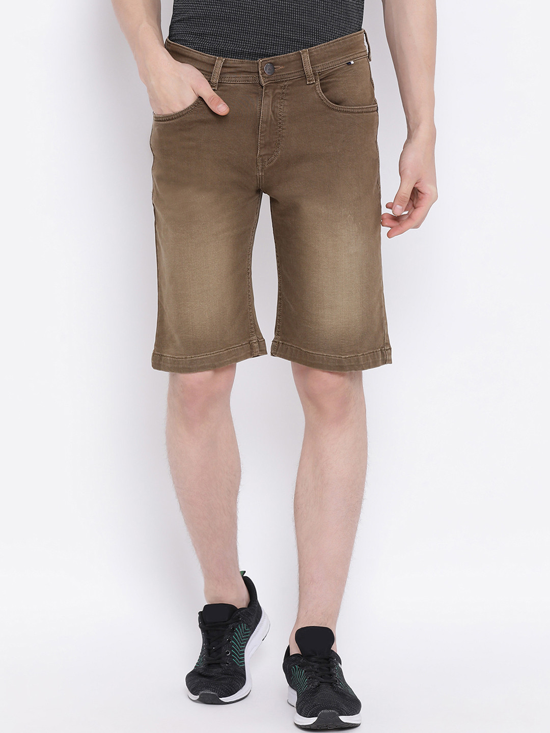 

Crimsoune Club Men Brown Solid Slim Fit Denim Shorts