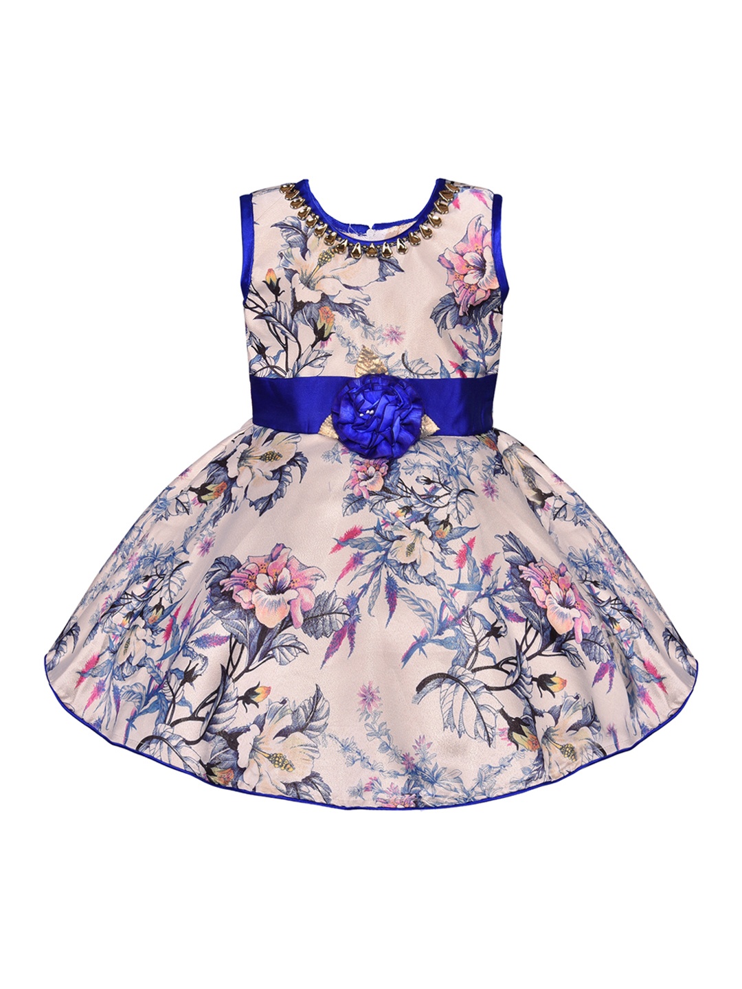 

Wish Karo Girls Blue & Off-White Printed Maxi Dress