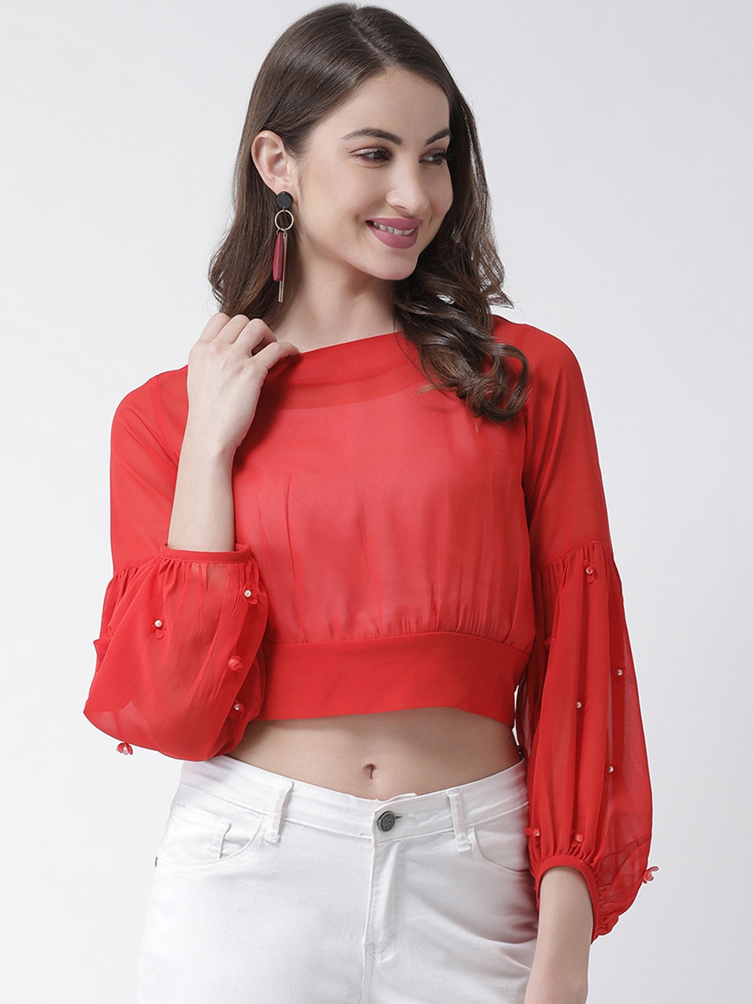 KASSUALLY Women Red Solid Blouson Top